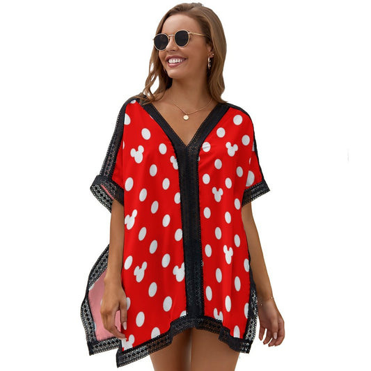 Red With White Mickey Polka Dot Women's Swimsuit Cover Up
