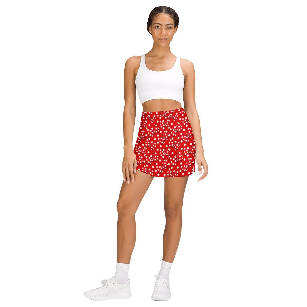 Red With White Polka Dot And Bows Athletic A-Line Skirt With Pocket Solid Shorts