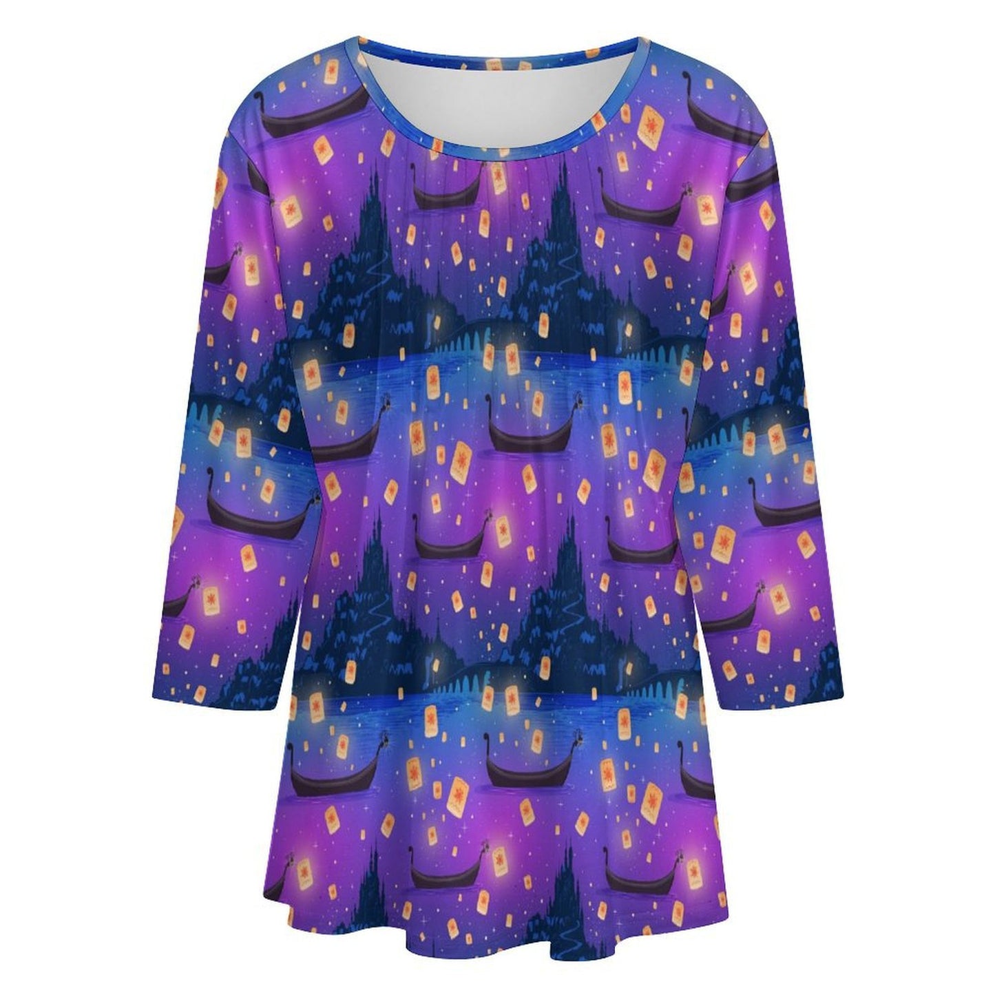 Floating Lanterns Women's 3/4 Sleeve Pleated Tunic Top - Ambrie