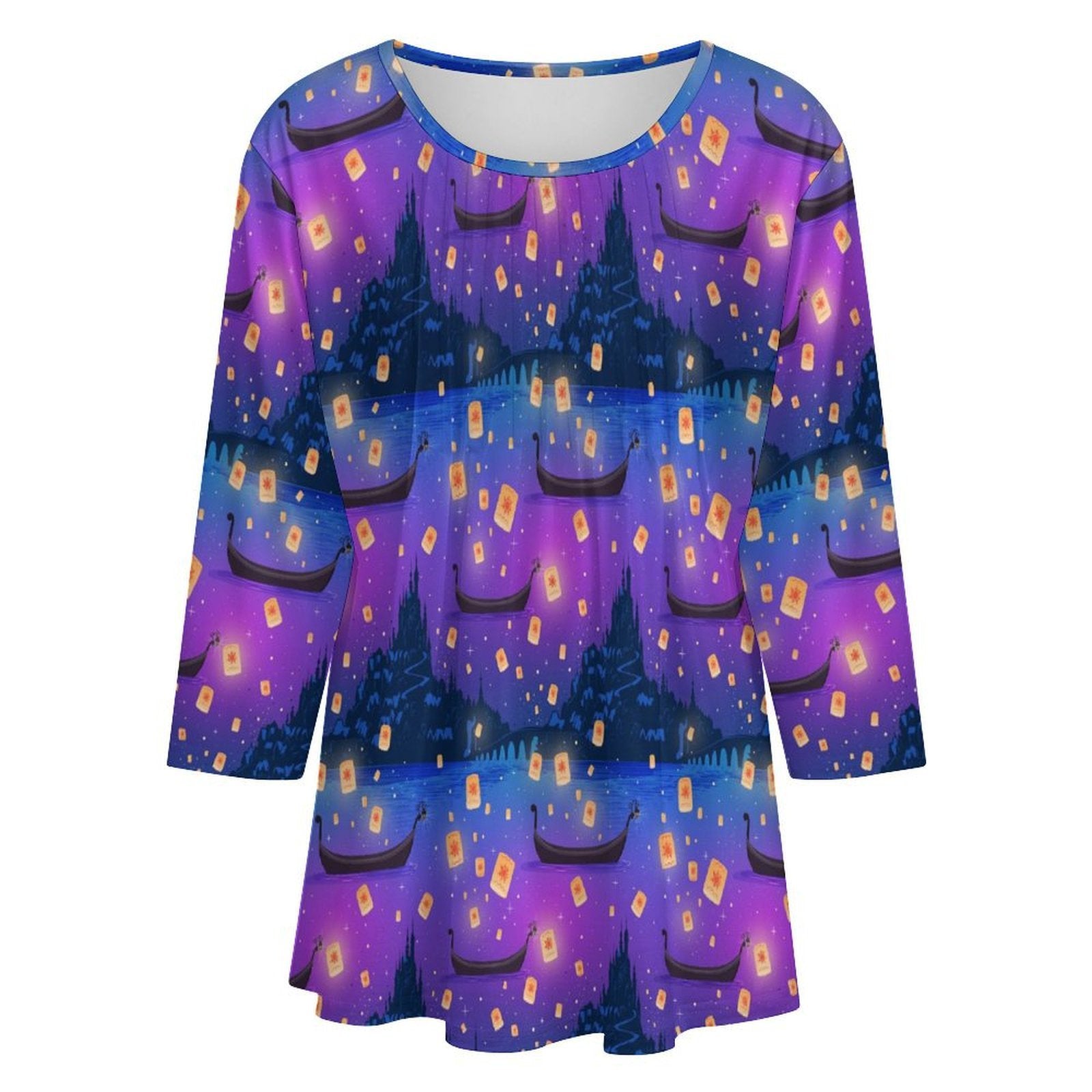 Floating Lanterns Women's 3/4 Sleeve Pleated Tunic Top - Ambrie