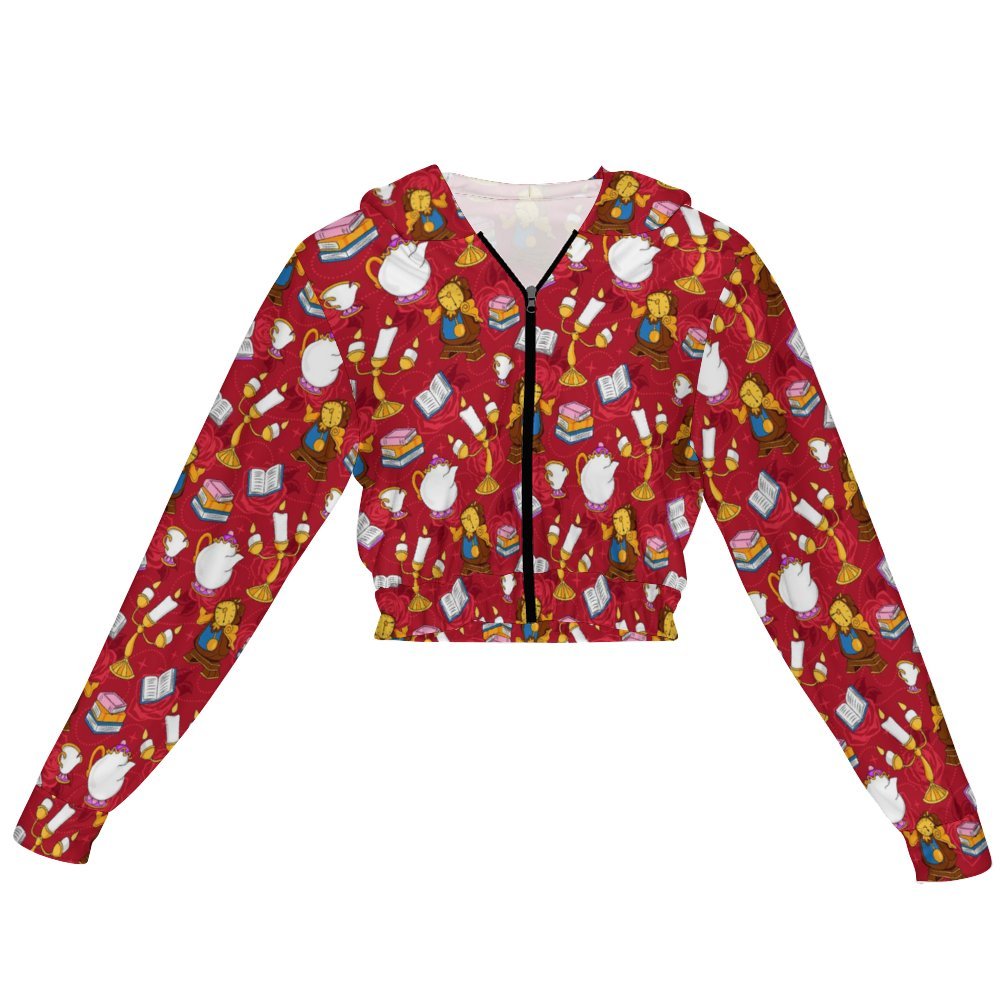 Disney Beauty And The Beast Belle's Friends Women's Cropped Zipper Jacket