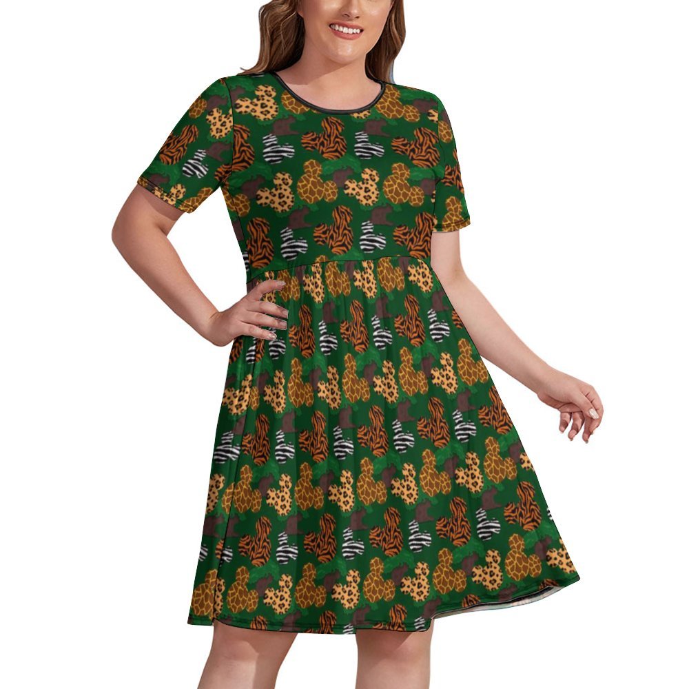 Disney Animal Prints Women's Round Neck Plus Size Dress With Pockets