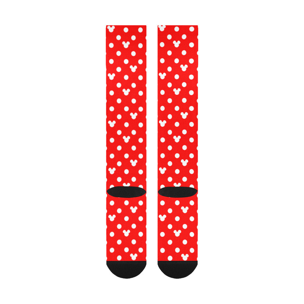 Red With White Mickey Polka Dots Over-The-Calf Socks