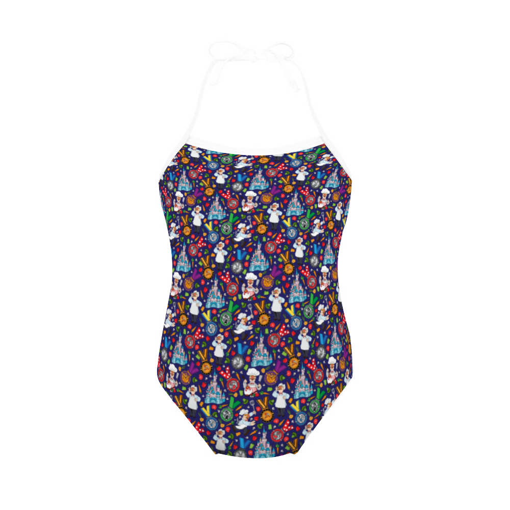 Muppets Chef Wine And Dine Race Girl's Halter One Piece Swimsuit