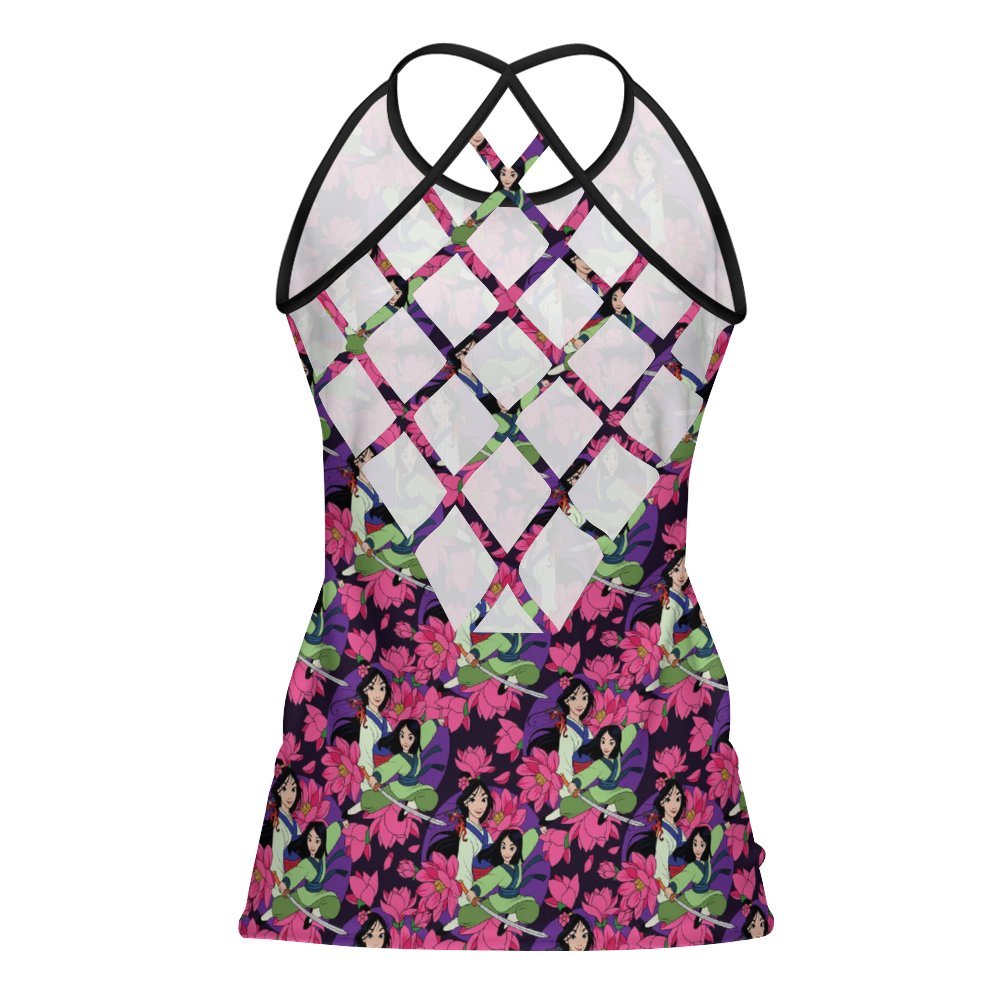 Disney Mulan Blooming Flowers Women's Criss-Cross Open Back Tank Top