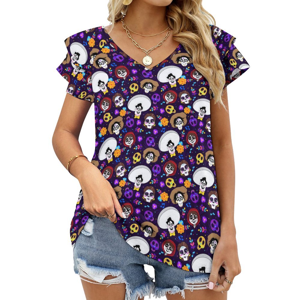 Disney Coco Women's Ruffle Sleeve V-Neck T-Shirt