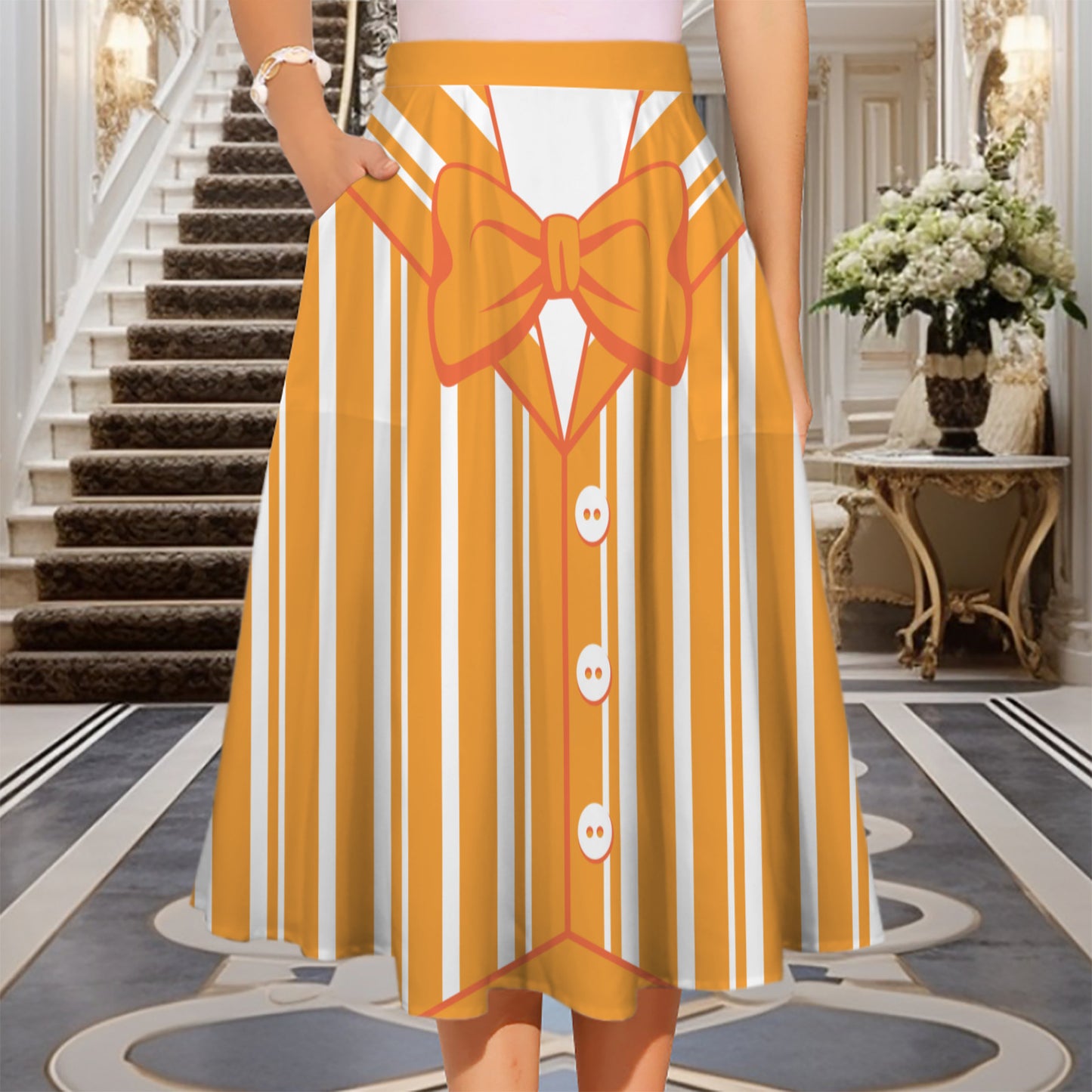 Dapper Dan Yellow Elastic Waist Midi Skirt With Pockets