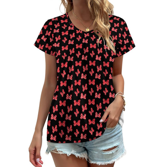 Polka Dot Bows Women's V-Neck Short Sleeve T-Shirt