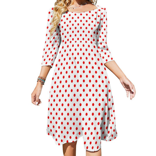 White With Red Polka Dots Women's Sweetheart Dress Flare Dress