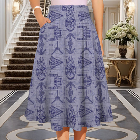 Star Wars Blueprints Elastic Waist Midi Skirt With Pockets