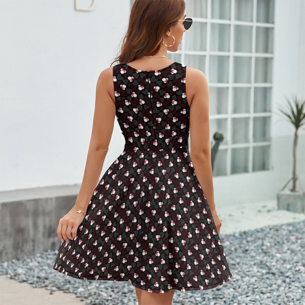 Mickey And Minnie Dots V-Neck Sleeveless Dress