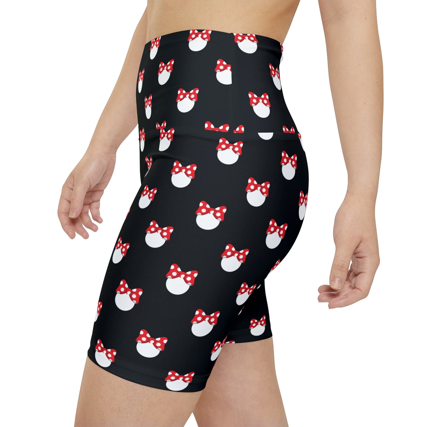 White Polka Dot Red Bow Women's Athletic Workout Shorts