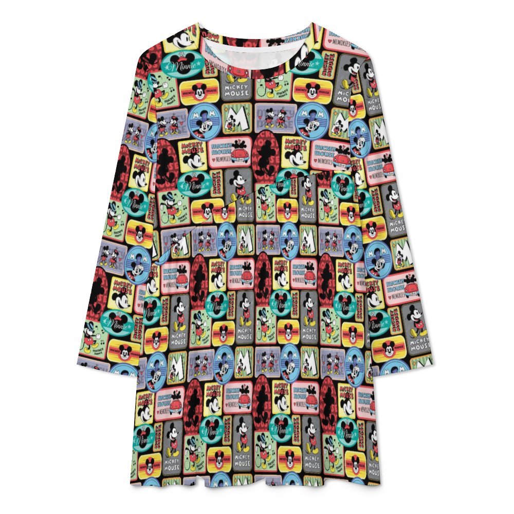 Mickey Stickers Long Sleeve Patchwork T-shirt Dress