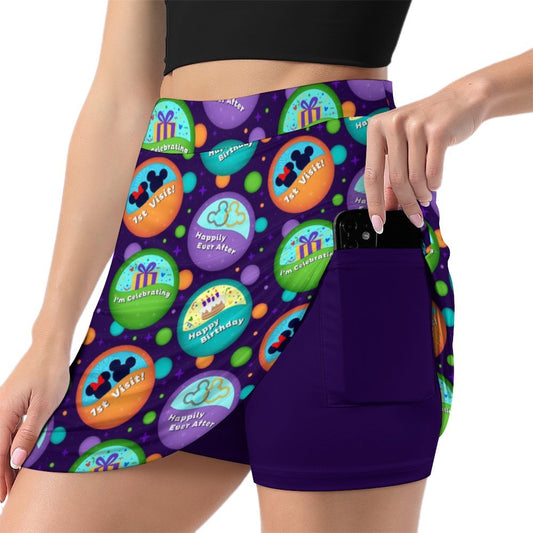 Button Collector Athletic A-Line Skirt With Pocket Solid Shorts