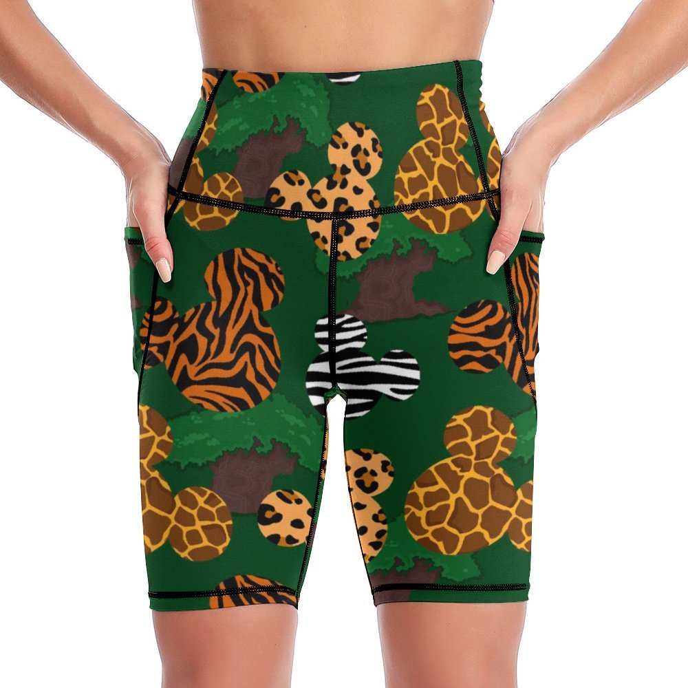 Disney Animal Prints Women's Knee Length Athletic Yoga Shorts With Pockets