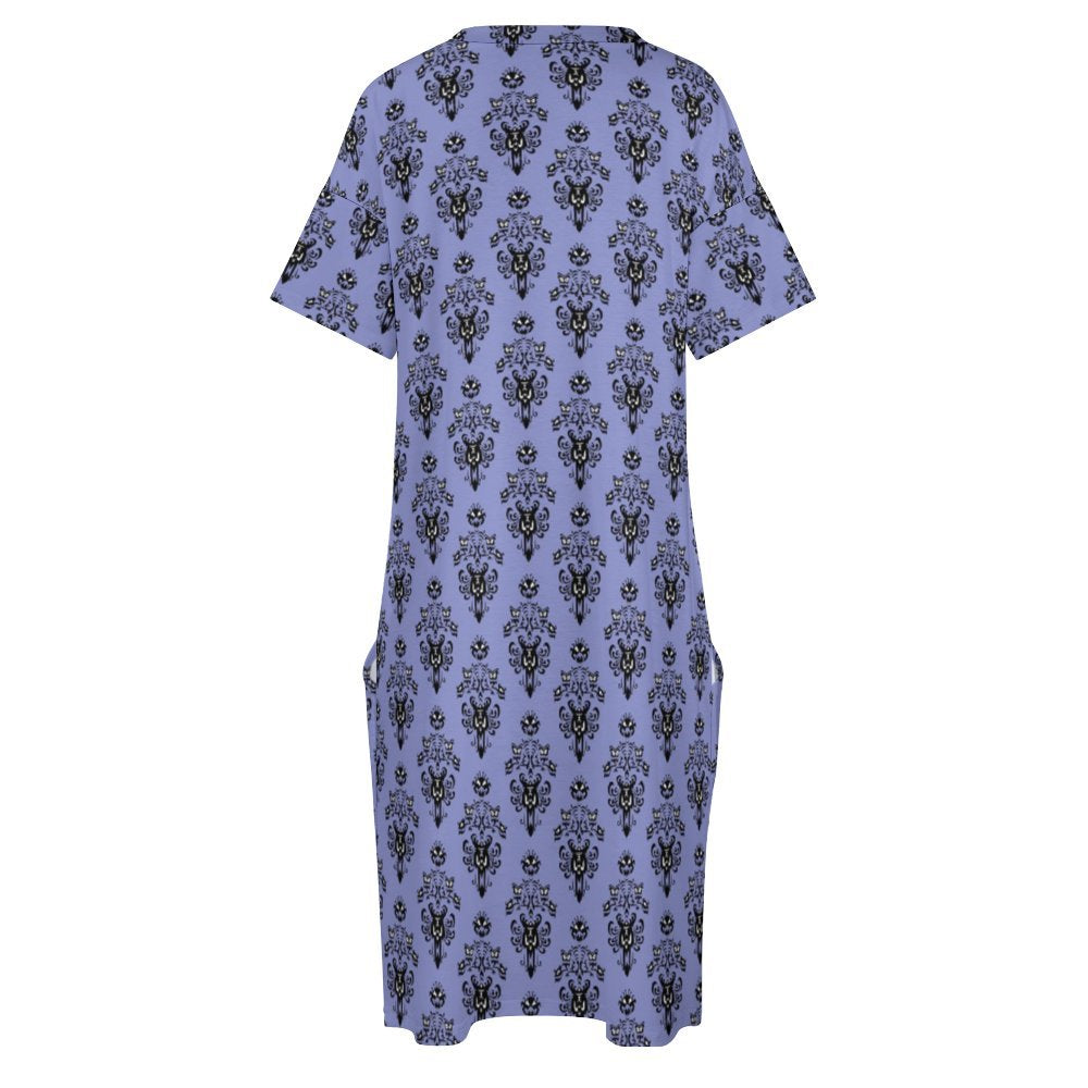 Haunted Mansion Wallpaper Women's V-neck Loose Dress With Pockets