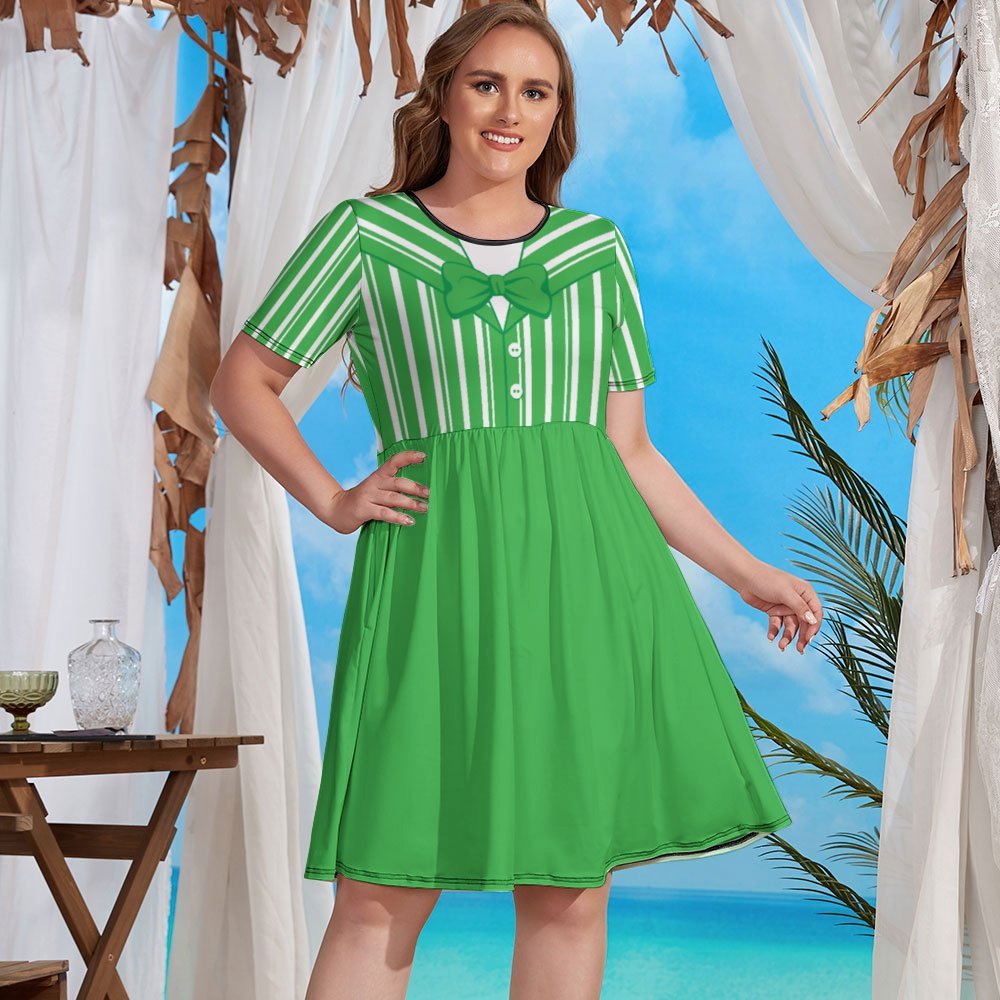 Dapper Dan Green Women's Round Neck Plus Size Dress With Pockets