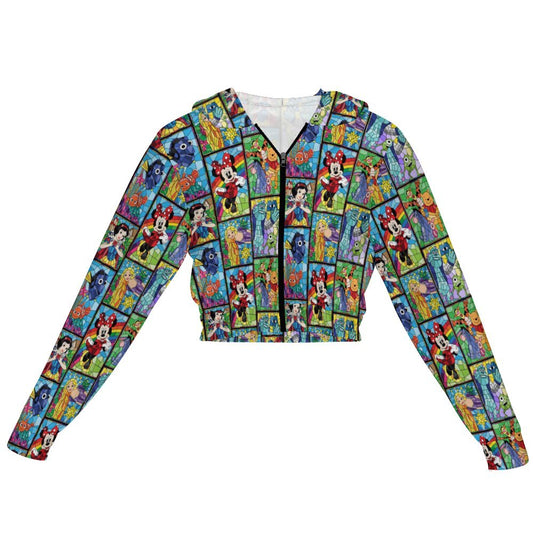 Stained Glass Characters Women's Cropped Zipper Jacket