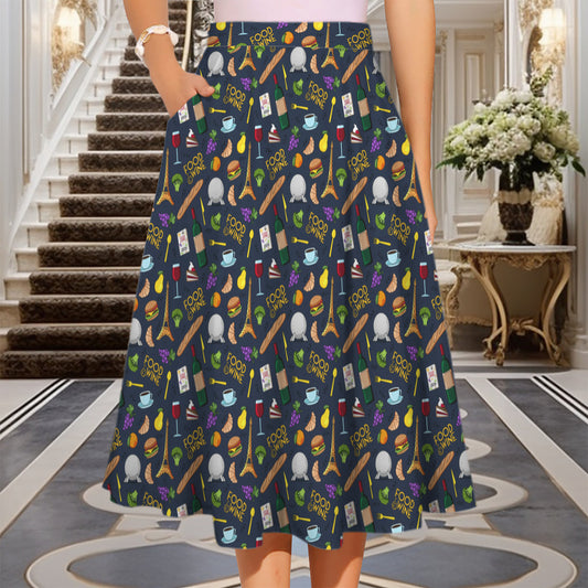 Food & Wine Elastic Waist Midi Skirt With Pockets