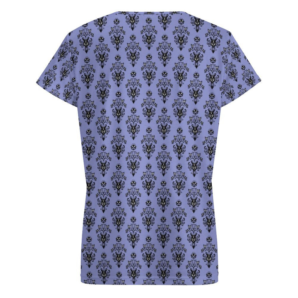 Haunted Mansion Wallpaper Women's V-Neck Short Sleeve T-Shirt