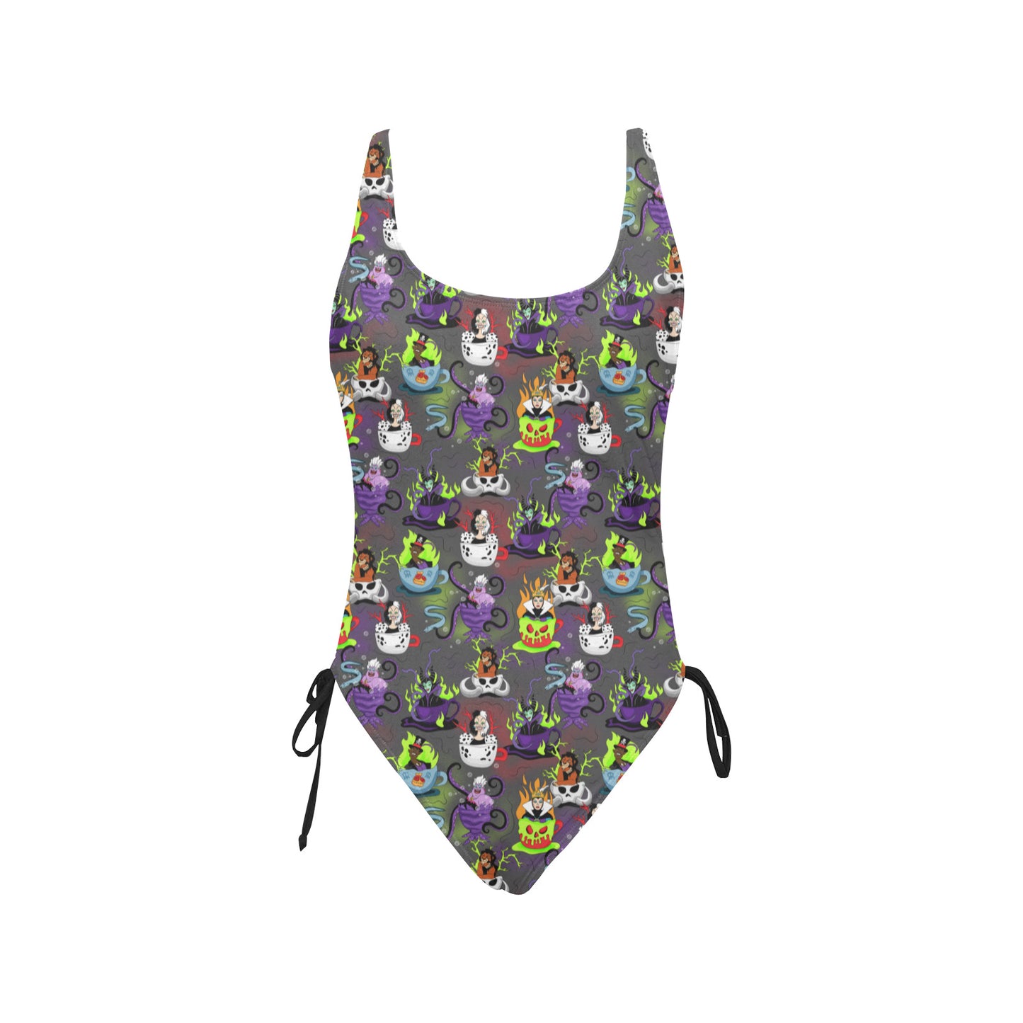 Villain Tea Cups Drawstring Side Women's One-Piece Swimsuit