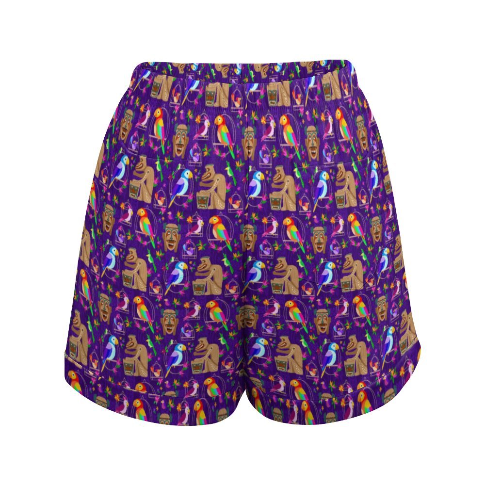 Tiki Plays The Drums Women's High-Waisted Loose Shorts With Pockets