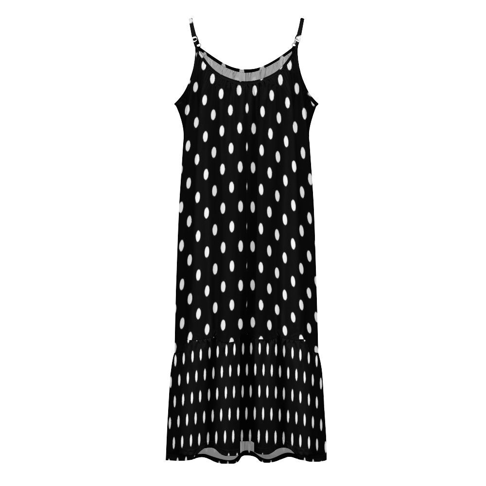 Black With White Polka Dots Suspender Sleeveless Dress