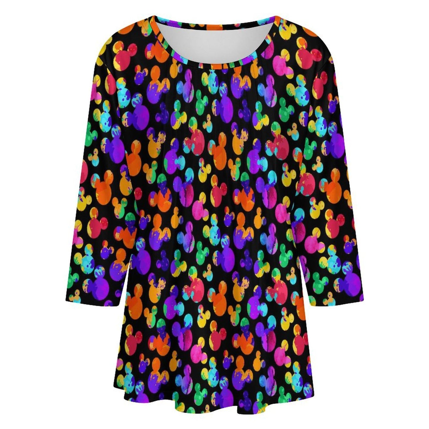 Watercolor Women's 3/4 Sleeve Pleated Tunic Top - Ambrie