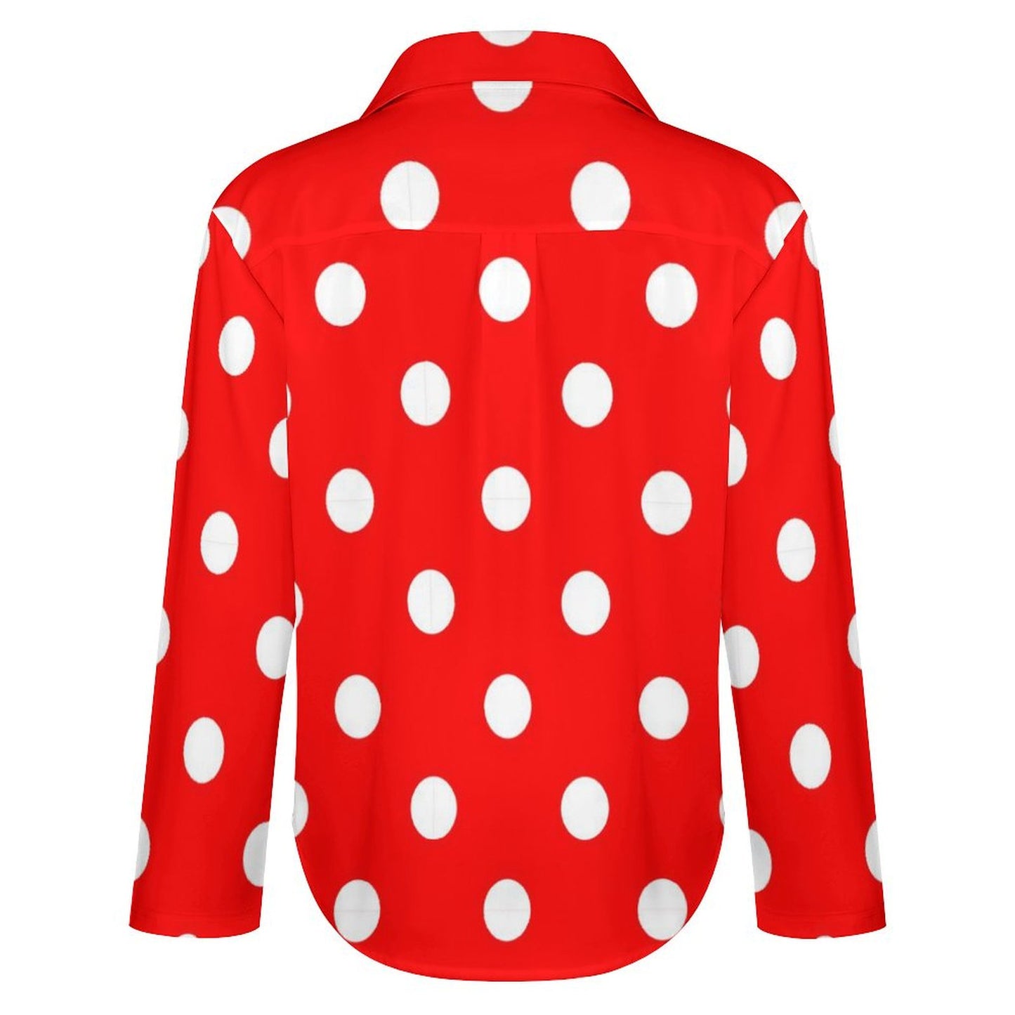 Red With White Polka Dots Long Sleeve Button Up Blouse