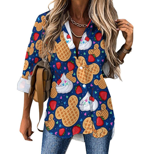Waffles Long Sleeve Button Up Blouse