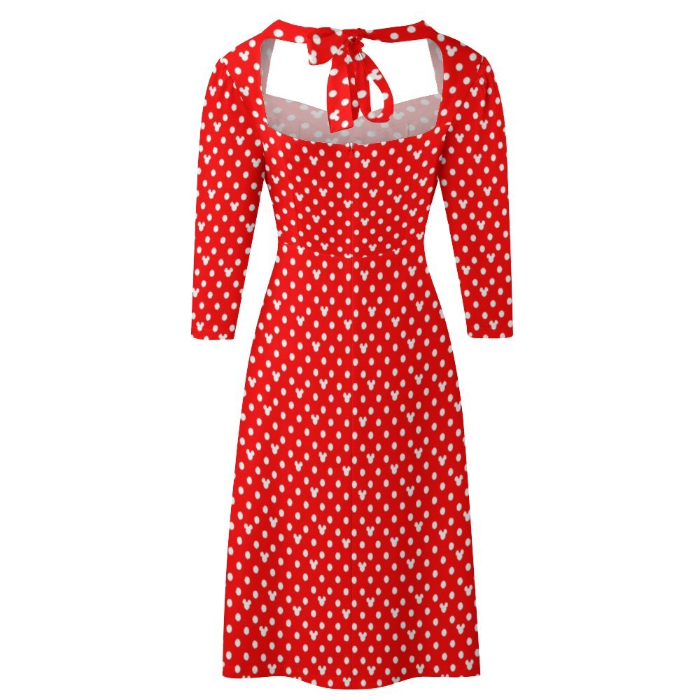 Red With White Mickey Polka Dots Women's Sweetheart Dress Flare Dress