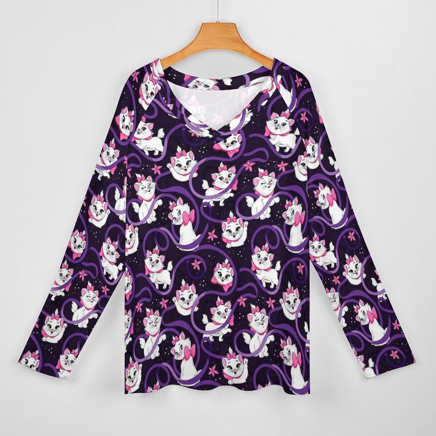 Disney Aristocats Marie Becuase I'm A Lady Long Sleeve Loose V-Neck Tee