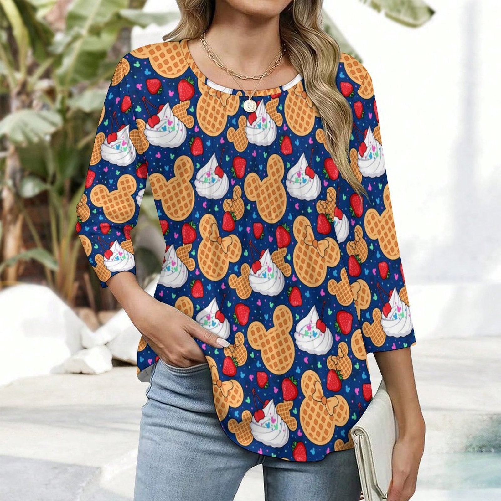 Waffles Women's 3/4 Sleeve Pleated Tunic Top - Ambrie