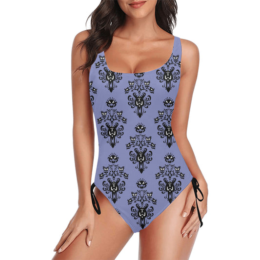 Haunted Mansion Wallpaper Drawstring Side Women's One-Piece Swimsuit