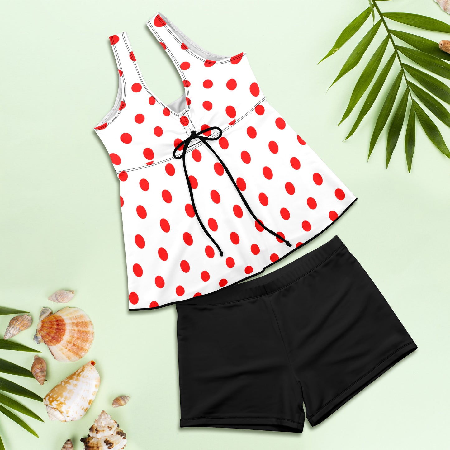 White With Red Polka Dots Two Piece Tankini Women's Swimsuit