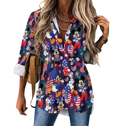 America Long Sleeve Button Up Blouse