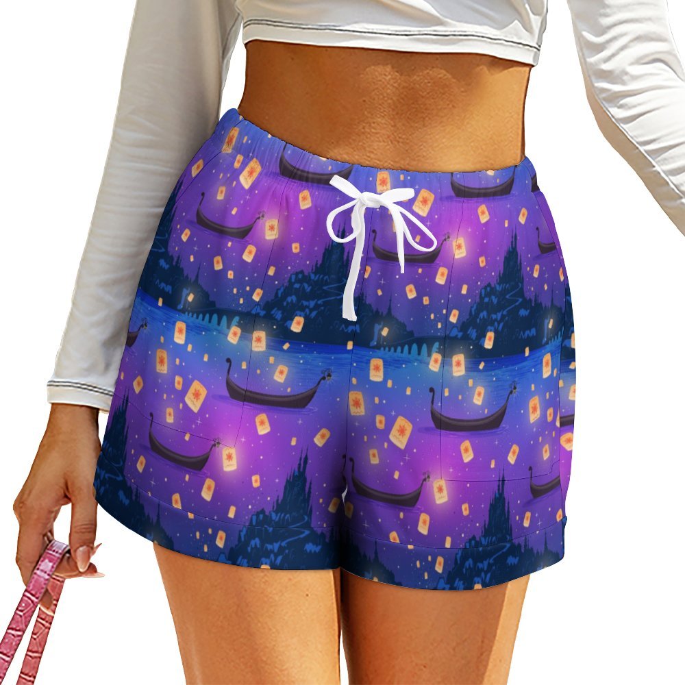 Floating Lanterns Women's High-Waisted Loose Shorts With Pockets
