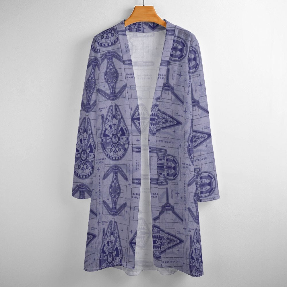 Star Wars Ship Blueprints Women's Mid-Length Cardigan