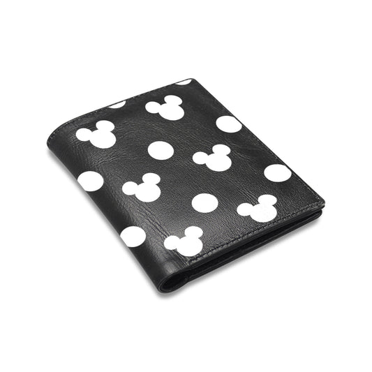 Black With White Mickey Polka Dots Men's Leather Wallet