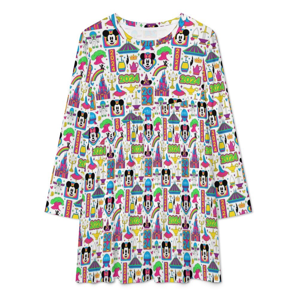 Disney 2024 Long Sleeve Patchwork T-shirt Dress