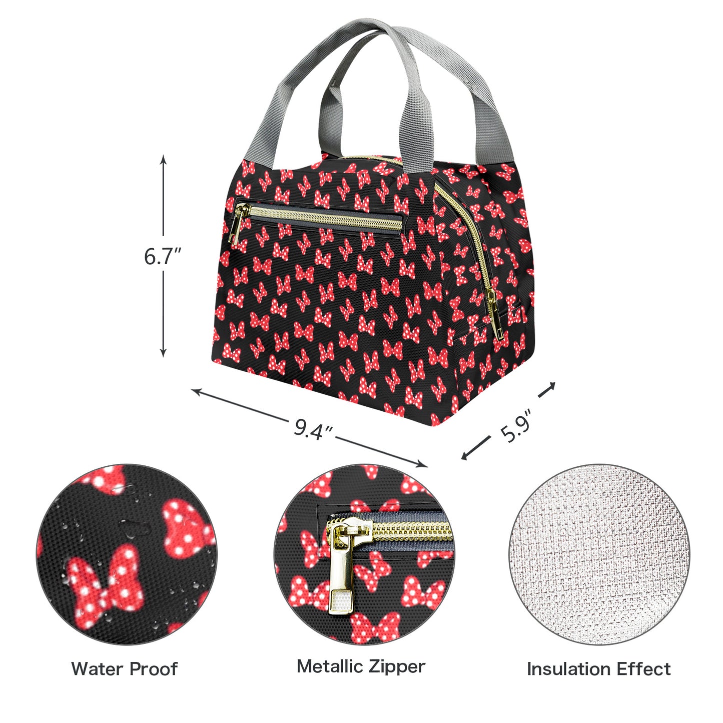 Polka Dot Bows Portable Lunch Bag