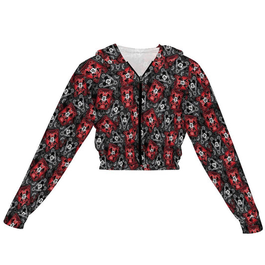 Steamboat Mickey And Minnie Cards Women's Cropped Zipper Jacket