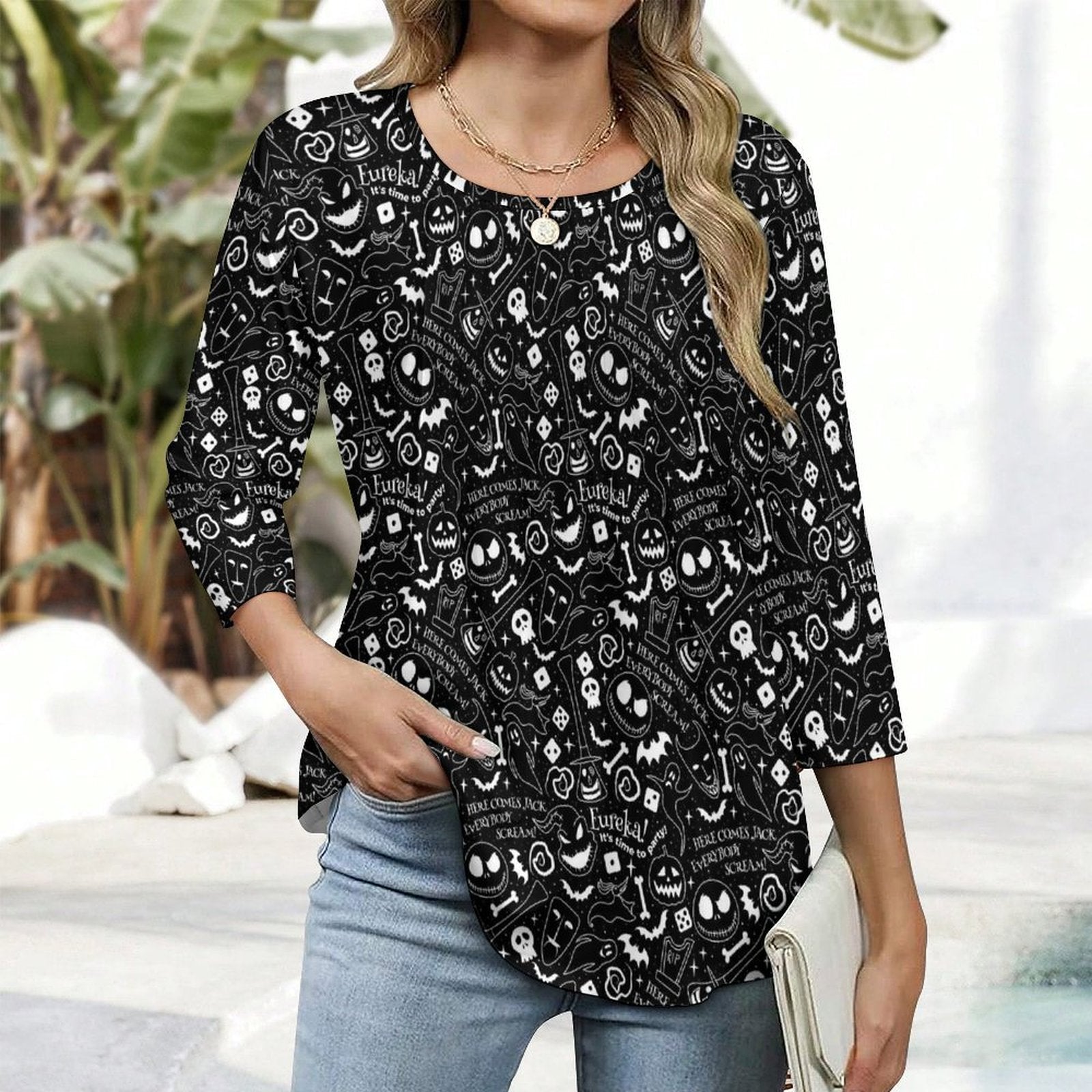 Everybody Scream Women's 3/4 Sleeve Pleated Tunic Top - Ambrie