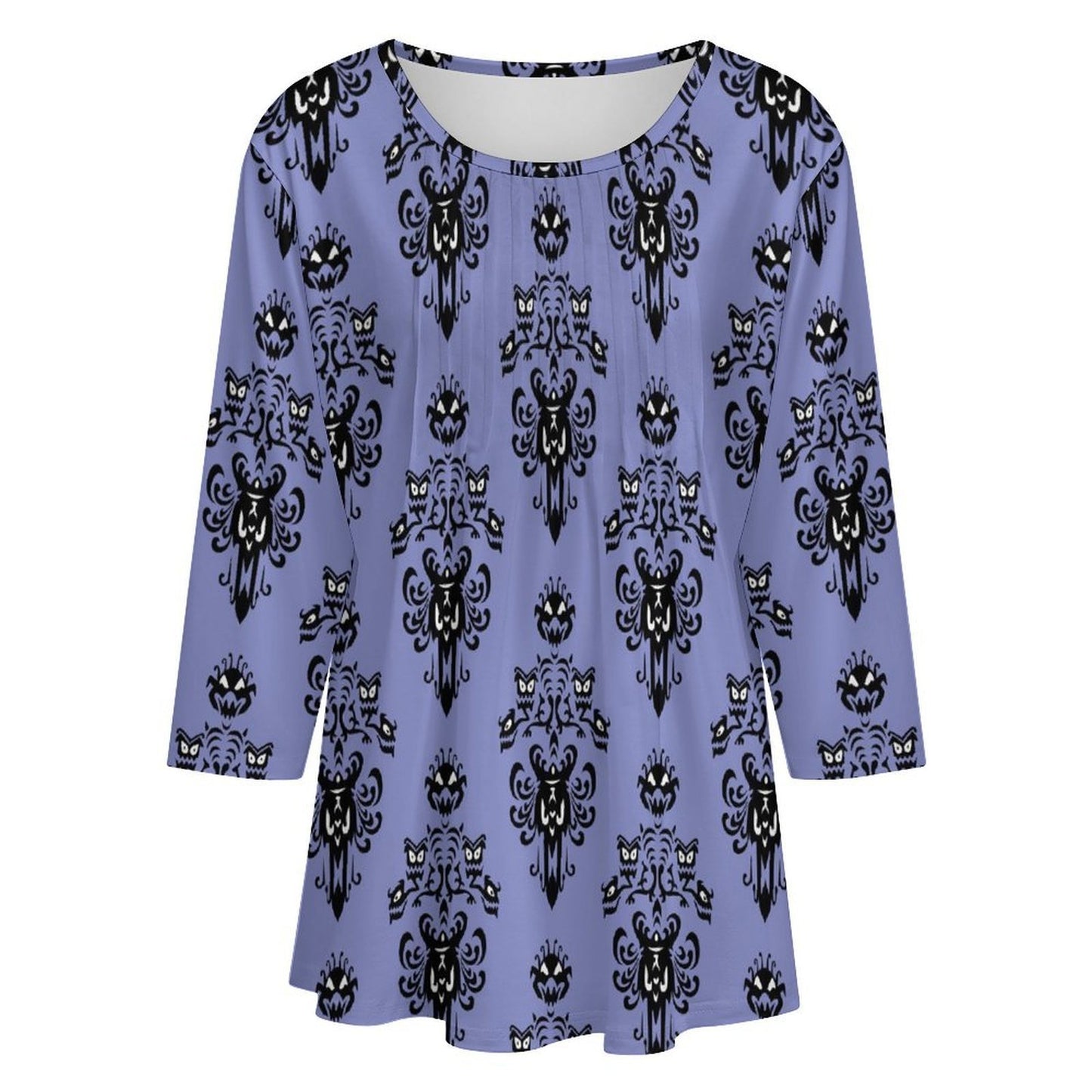 Haunted Mansion Wallpaper Women's 3/4 Sleeve Pleated Tunic Top - Ambrie