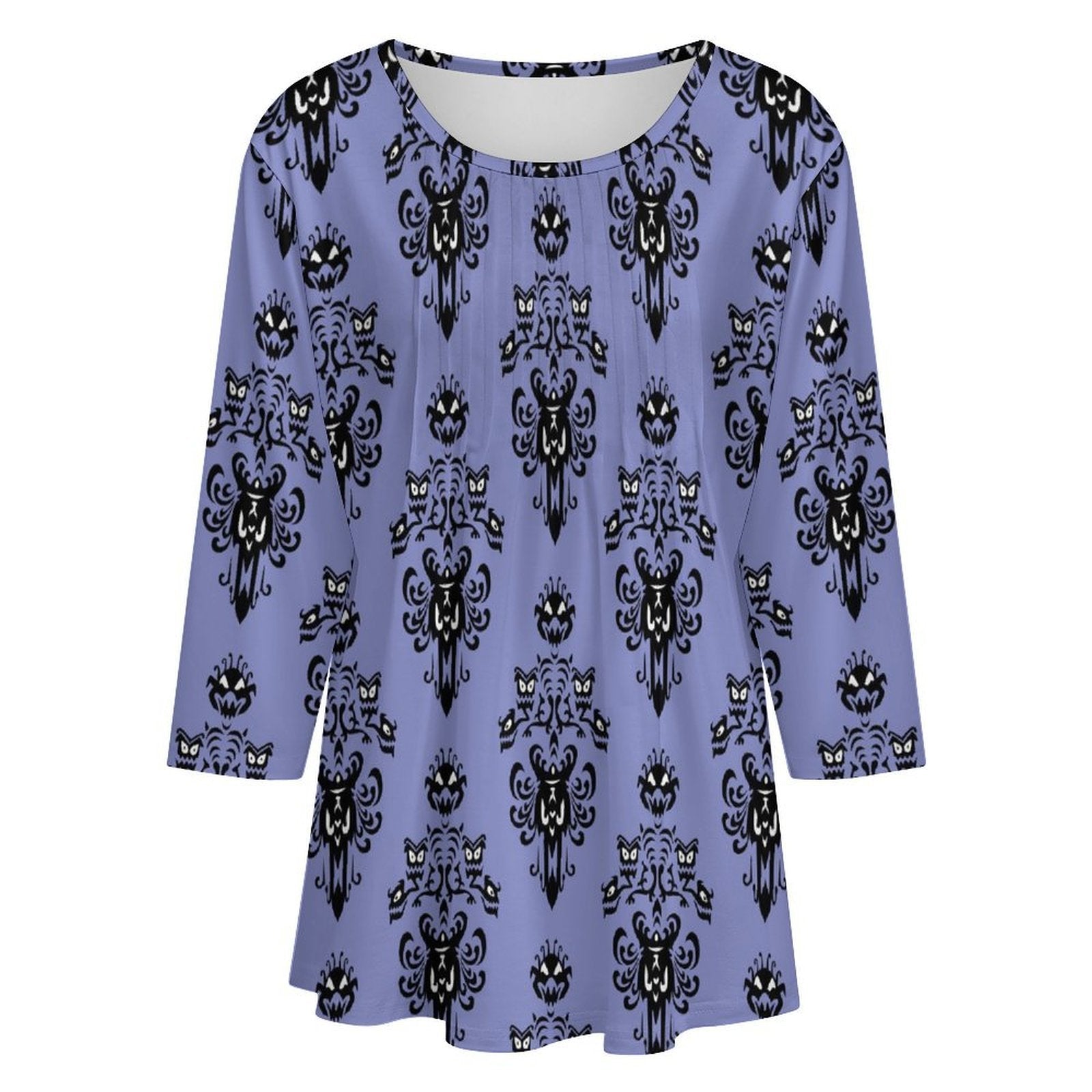 Haunted Mansion Wallpaper Women's 3/4 Sleeve Pleated Tunic Top - Ambrie