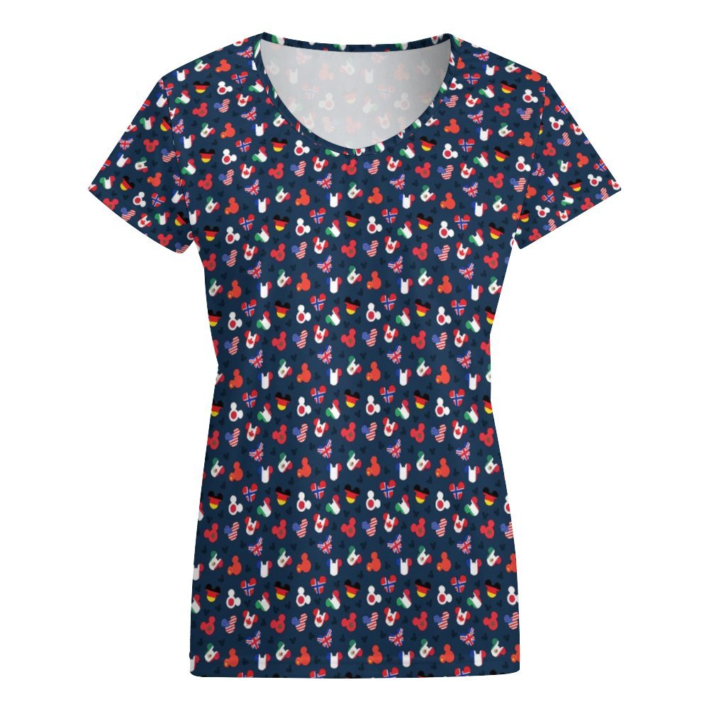 Mickey Flags Women's V-Neck Short Sleeve T-Shirt