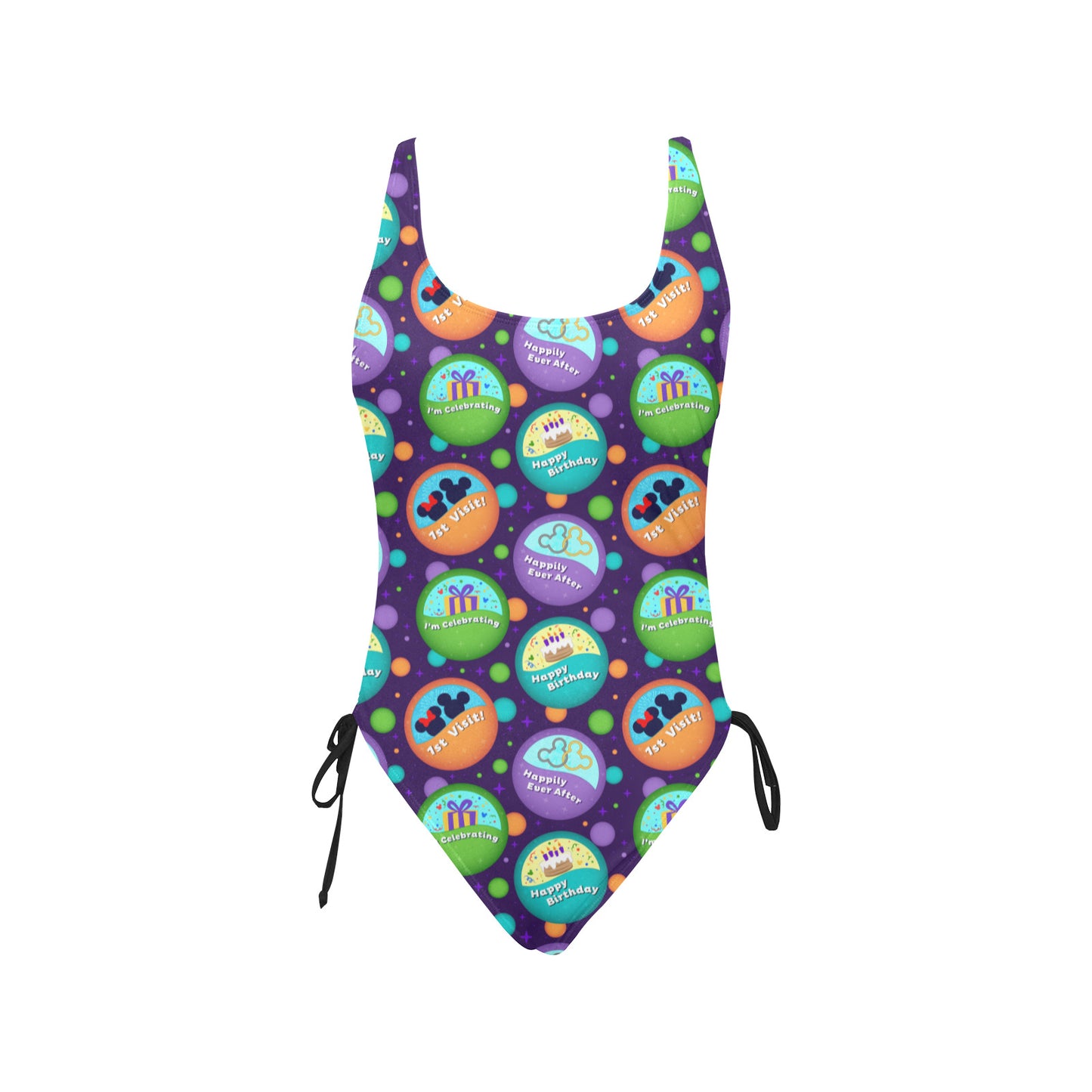 Button Collector Drawstring Side Women's One-Piece Swimsuit
