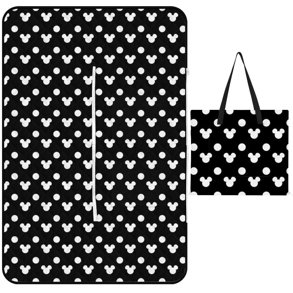 Black With White Mickey Polka Dots Zipper Picnic Mat