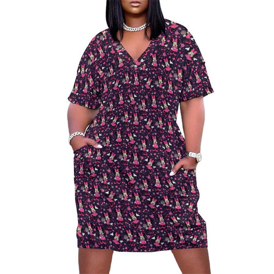 Pink Minnie Women's V-neck Loose Dress With Pockets