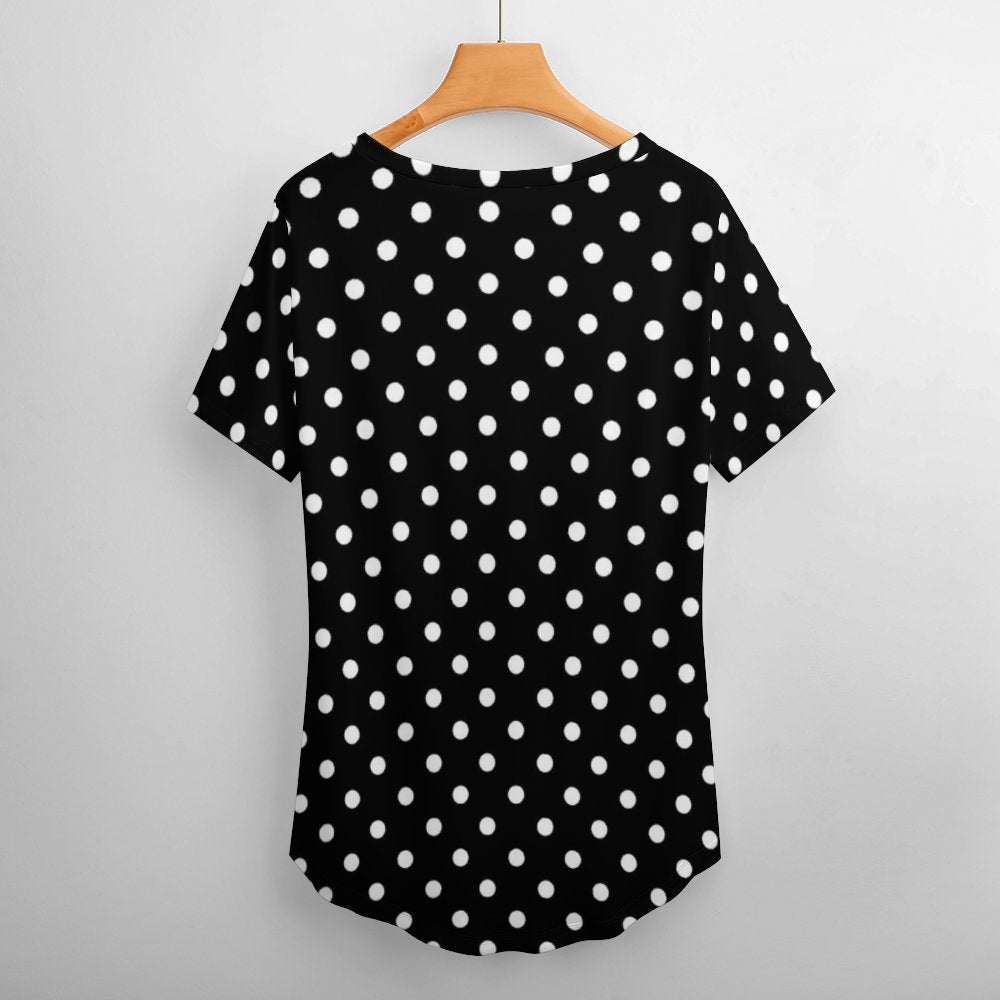 Black With White Polka Dots Women's V-Neck T-Shirt